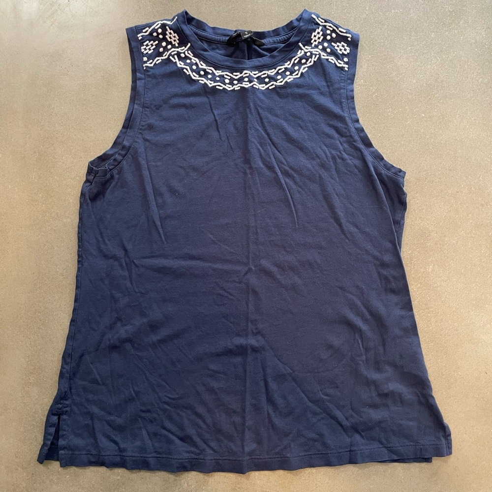 Banana Republic Navy Embroidered Tank Top Size Small